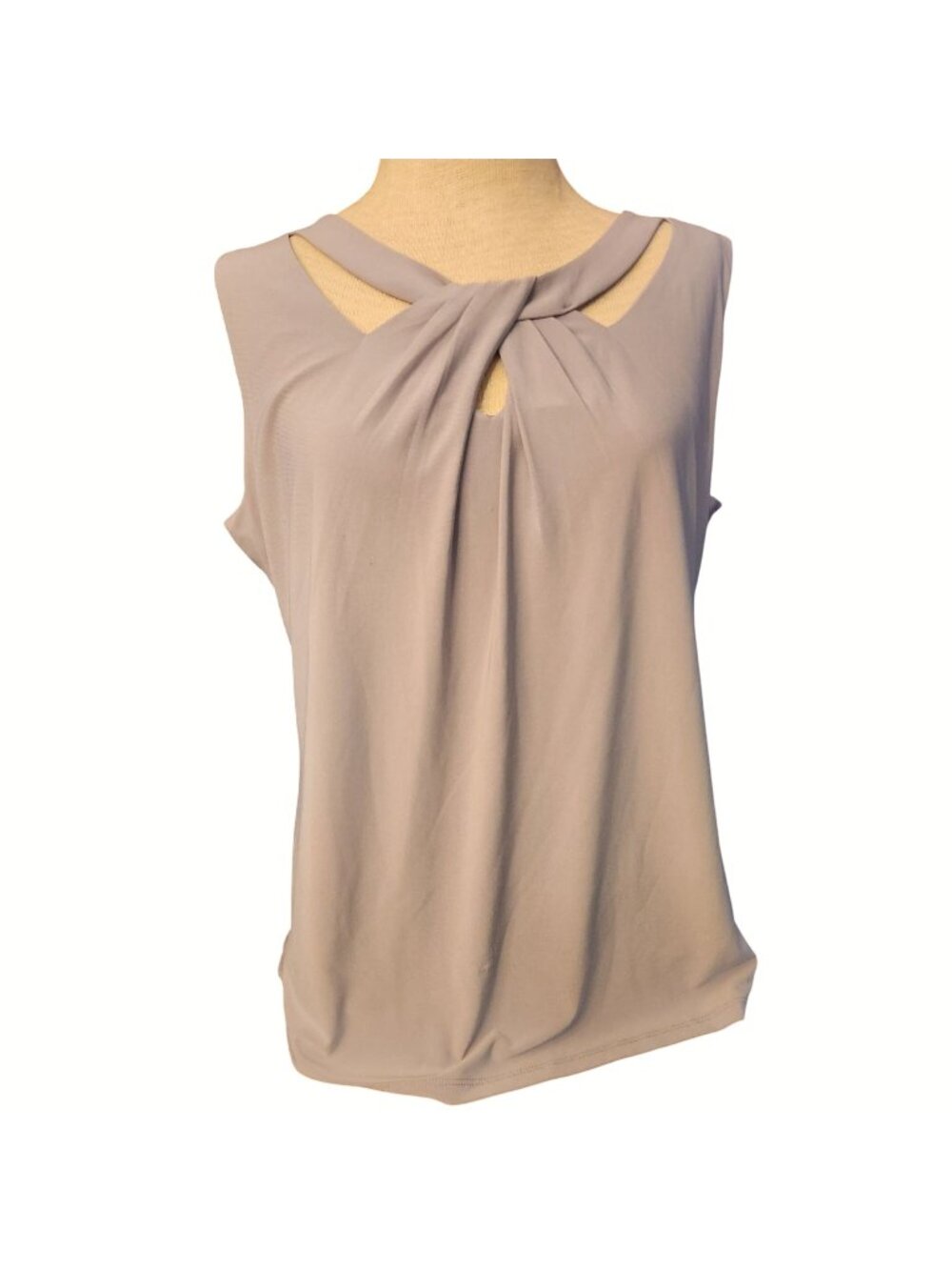 Nine West Women's Sleeveless Top with Twist Neck Detail in Gray Size L